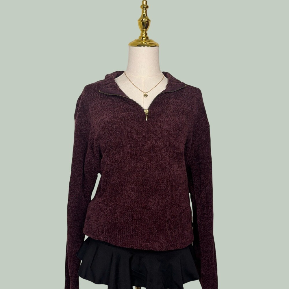 vintage 90s sage harbor burgundy purple half zip up fleece old money preppy